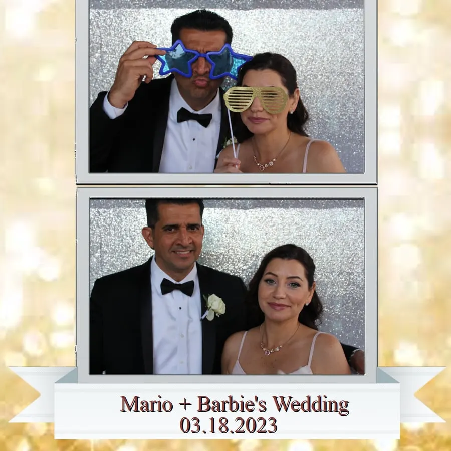 Personalized wedding photo booth print with the couple’s names and date